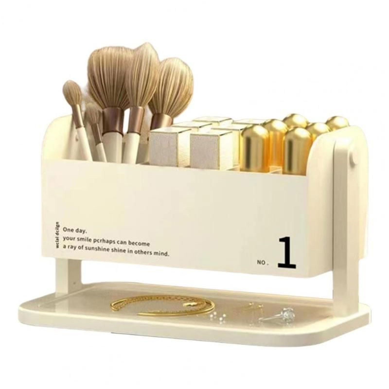 Tsophreniq Desktop Cosmetic Storage Box Makeup Brush Organizer Jewelry Lipstick Compartment Container for Bathroom Shelf Countertop Brush Storage Box with Lid