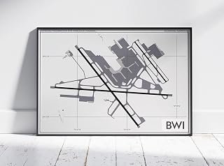 Modern Poster of Baltimore Washington Thurgood Marshall Airport Bwi | 11x17 12x18 16x24 24x36 Unframed Print Wall Art | Minimal Traveler Gift | Minimalist Home Office Decor