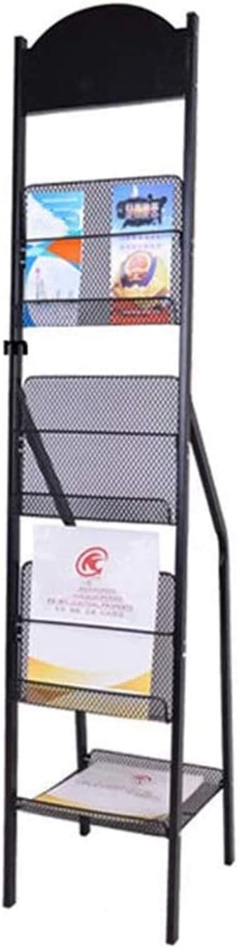 Floor Metal Large Capacity Magazine Rack Office Floor File Shelf Library Bookshelf Display Shelf Store Sign Holders (Color : Black Size : 142x31x30cm)