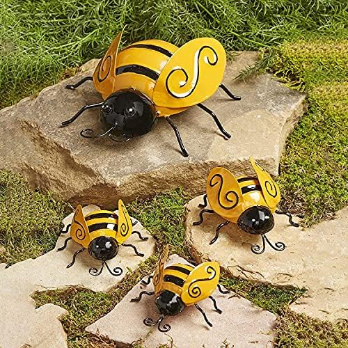 Bumble bee garden ornaments,4 Pcs Metal bumble bee Decorations,Garden Wall Art Bee 3D Sculpture ,Garden Ornaments Outdoor Lawn Bar Bedroom Living Room Coffee Shop Wall Hanging Bumble Bee Decor