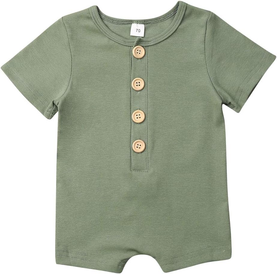 Newborn Infant Baby Girls Boys Clothes Short Sleeve Solid Button Romper One Piece Bodysuit