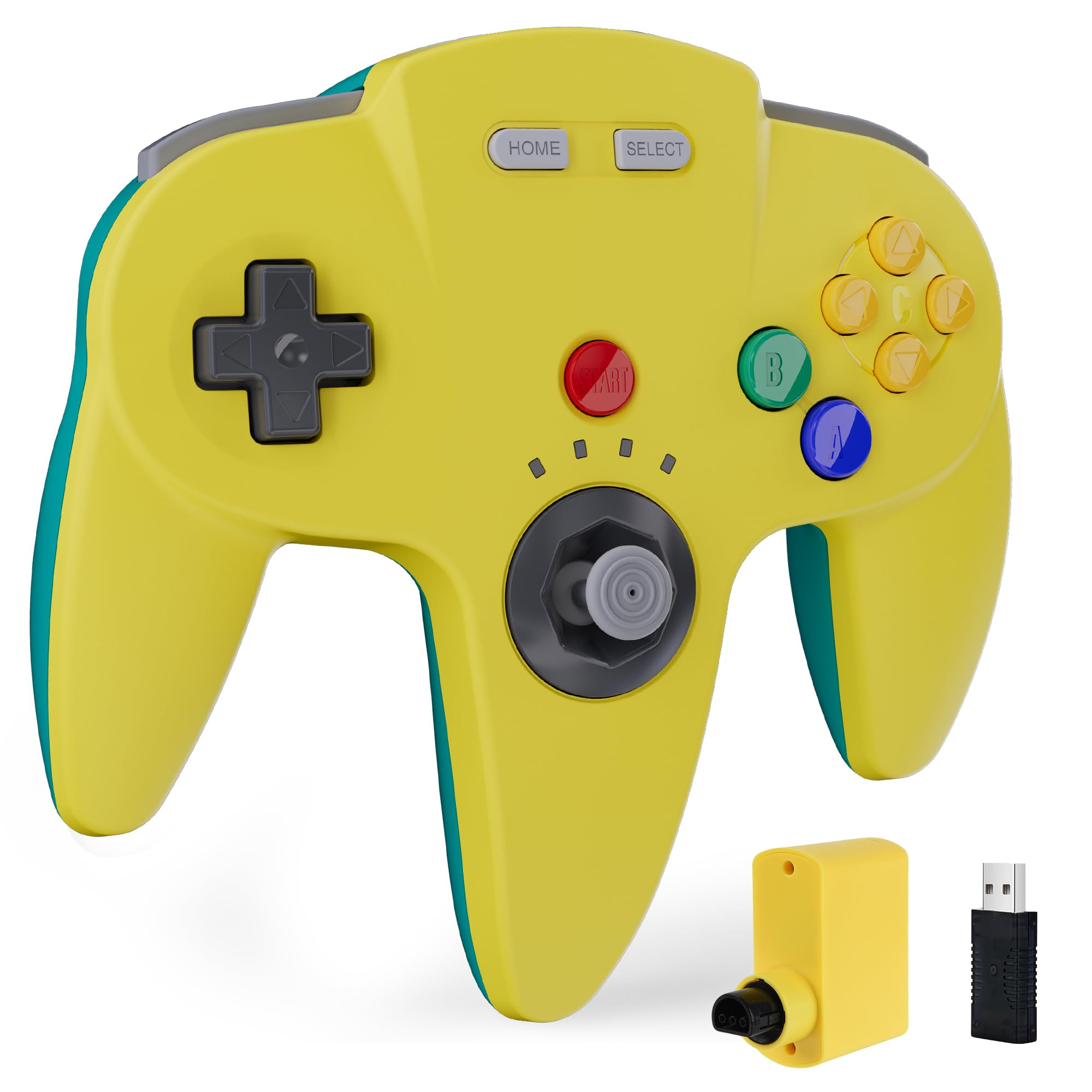 SAFFUN Paquete de 2 controladores inalámbricos N64 hechos para Switch 1 y 2, consola N64, receptores inalámbricos de 2.4 GHz compatibles con Switch Online, Windows PC, macOS (vibración integrada