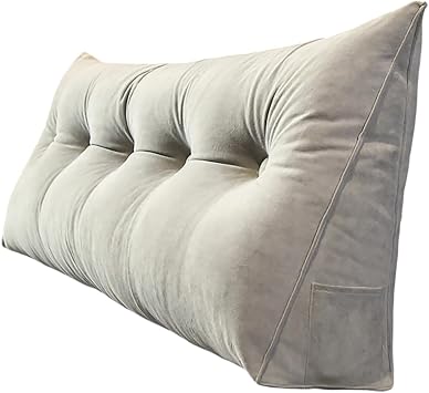 Bed Wedge Pillow for Queen Size and King Size Bed Headboard Triangular Reading Bed Rest Pillow Large Bolster Cushion Backrest with Removable Pillow Cover and Two Side Pockets A