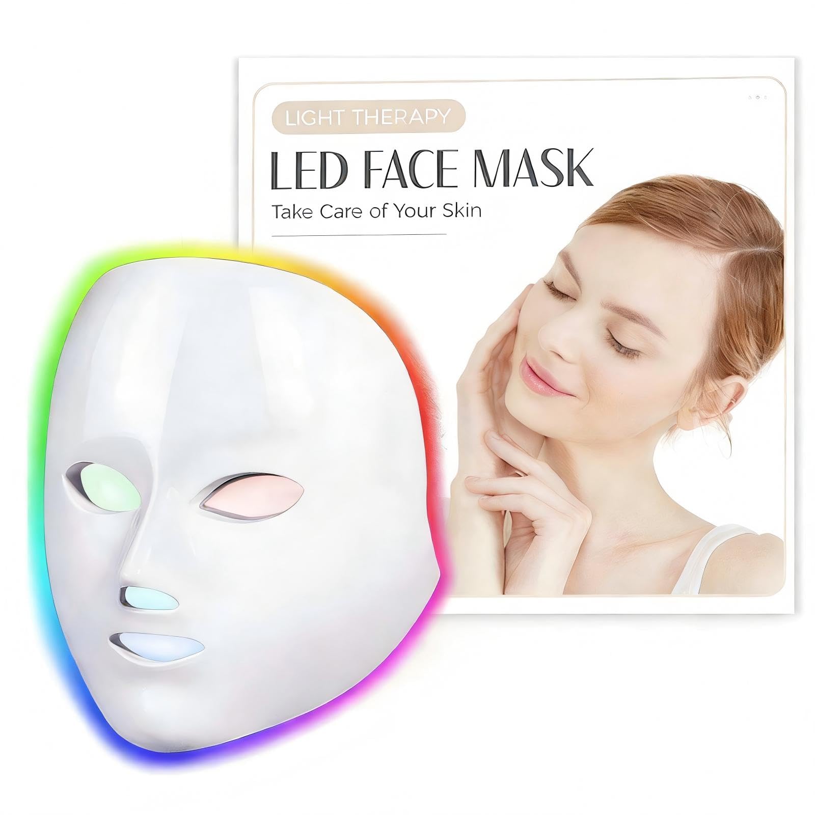 SDKWDH LED Face Mask Light Therapy, Red Light Therapy Mask with 7 Colors, 850nm Infrared & Red Light Therapy for Face, Portable Anti-Aging Skin
