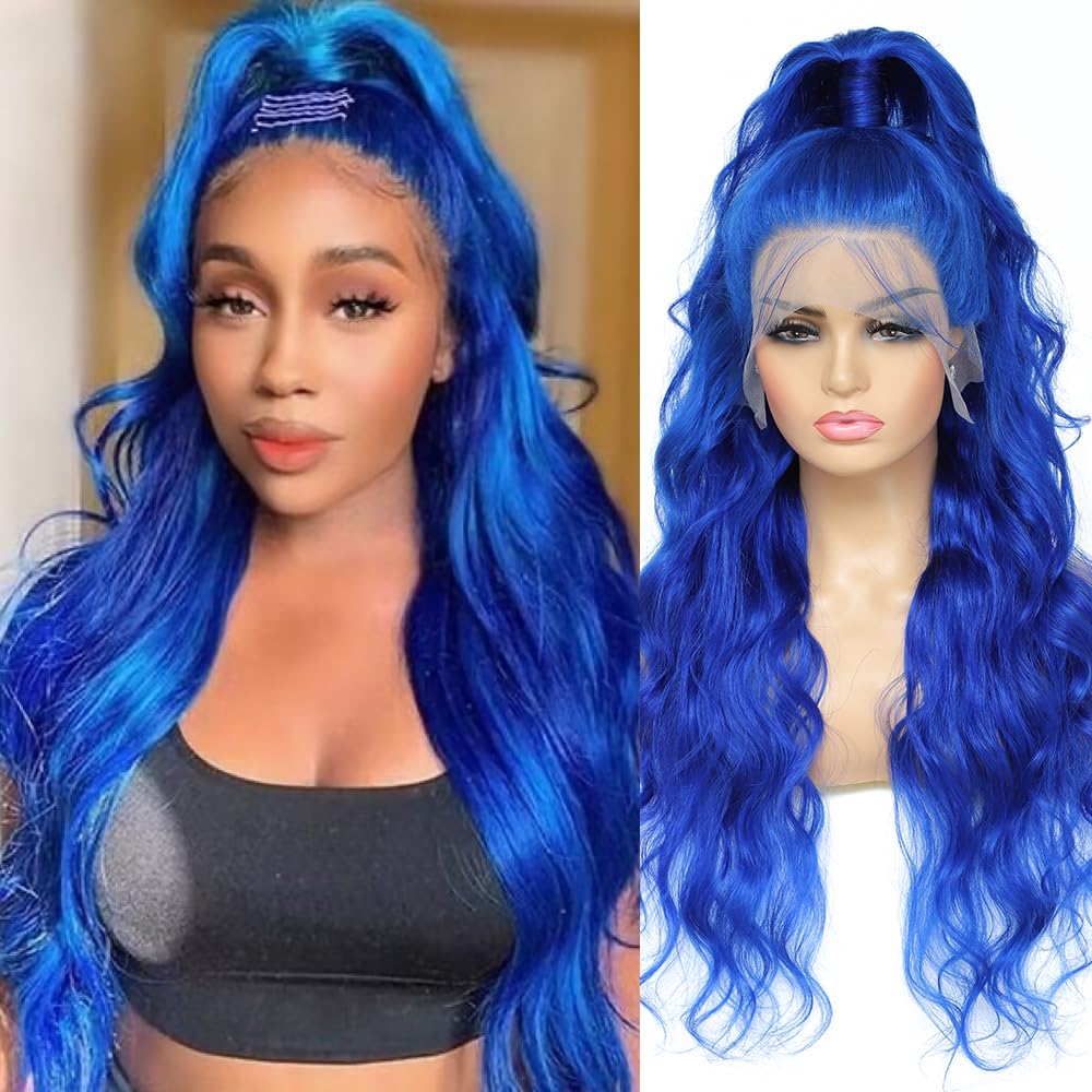 Blue Human Wig Blue Lace Front Wig Human Hair 13x4 180% Density Hd