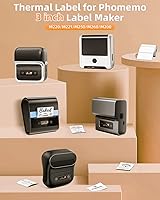 Vista 4 de Phomemo Thermal Labels M220- Sticker Labels for /M250/M221/M260 Label Maker,2.76" X 3.15" (70mm X 80mm),100 Labels/Roll Multi-Purpose White Blanco