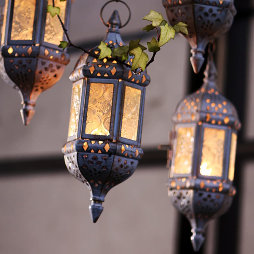 Lanterne decorative a candela, Portacandele decorativi esagonali in stile marocchino, lanterne da esterno(Black)