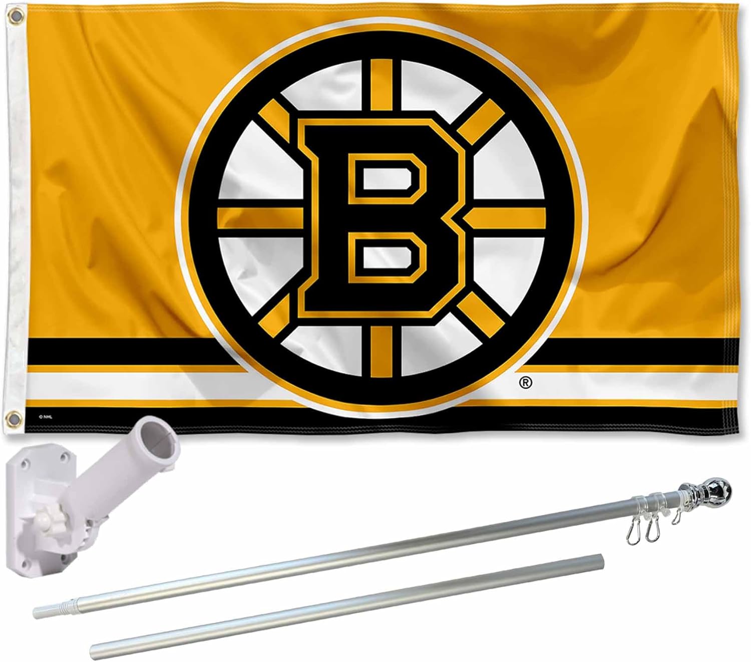 Boston Bruins Gold Flag Pole and Bracket Mounting Set