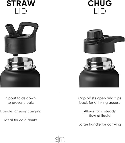 Miniatura 3 de Simple Modern Botella de agua reutilizable con tapa para beber y con pajilla, termo de acero inoxidable con aislamiento al vacío, para gimnasio