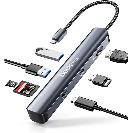 MacBook Pro USB C Hub Multiport Adapter for MacBook Air Pro,Dockteck 7 in 1 USB C Dongle with 4K 60Hz HDMI, 100W PD, USB-C and Dual USB A 5 Gbps Data Ports, MicroSD and SD Card Reader