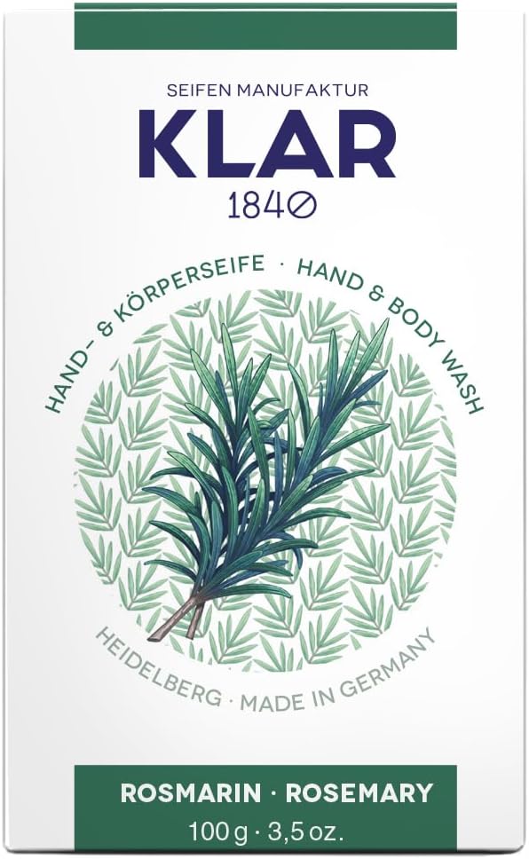 Klar Seifen Rosemary Soap 100 g, Cosmos Certified, Palm Oil Free, with Spicy Fragrance, Suitable for Normal Skin, Soap 10986