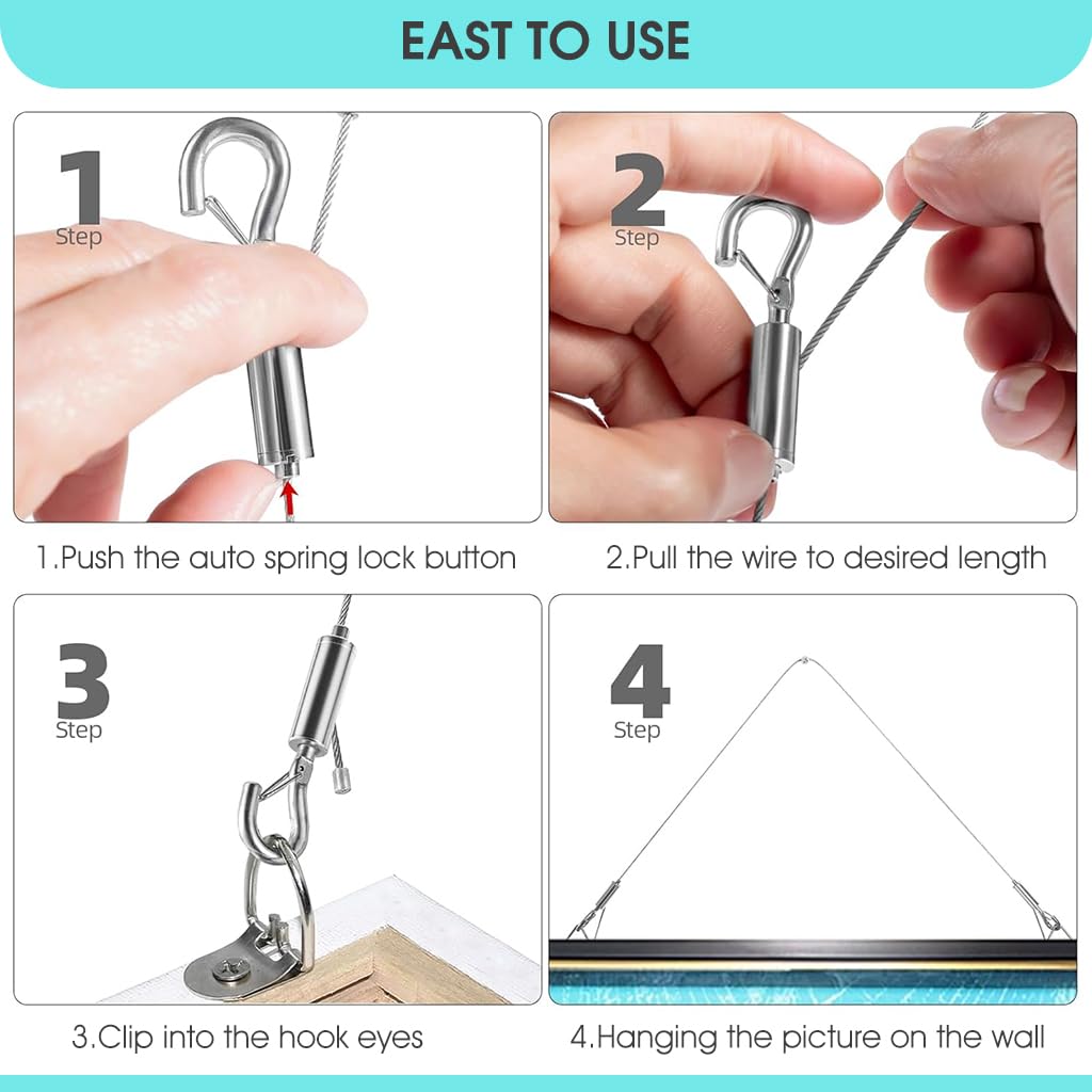 HASTHIP 2Pcs Picture Hanging Hooks with 1m Adjustable Wire Under 50kg — Amazon image 6