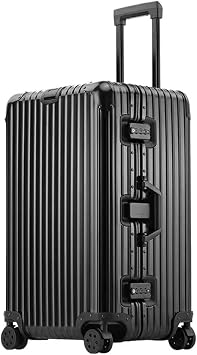 32In Suitcase Large Aluminum Alloy Hard Shell Suitcase Lightweight Carry on Luggage with 360 Wheels, TSA Combination Lock,Black,32in