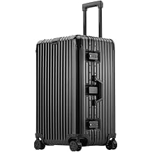 32In Suitcase Large Aluminum Alloy Hard Shell Suitcase Lightweight Carry on Luggage with 360 Wheels, TSA Combination Lock,Black,26in