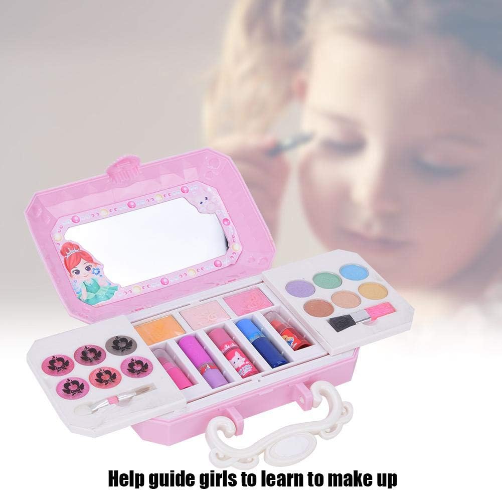 Makeup Toy Facepaint Set Portable Water-Soluble Toy Children Make-up Cosmetic Decoration Toy with 6 Eyeshadows 6 Lip Gloss 3 Blush 2 Lipstick 3 NGA Polish 2 Make-up Brush for Kids(S22606)