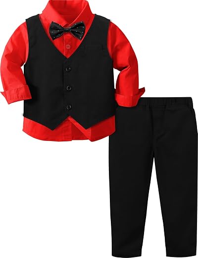 A&amp;J DESIGN 4pcs Baby &amp; Toddler Suit, 12 Months - 5T, Shirt &amp; Pants &amp; Vest &amp; Bow Tie