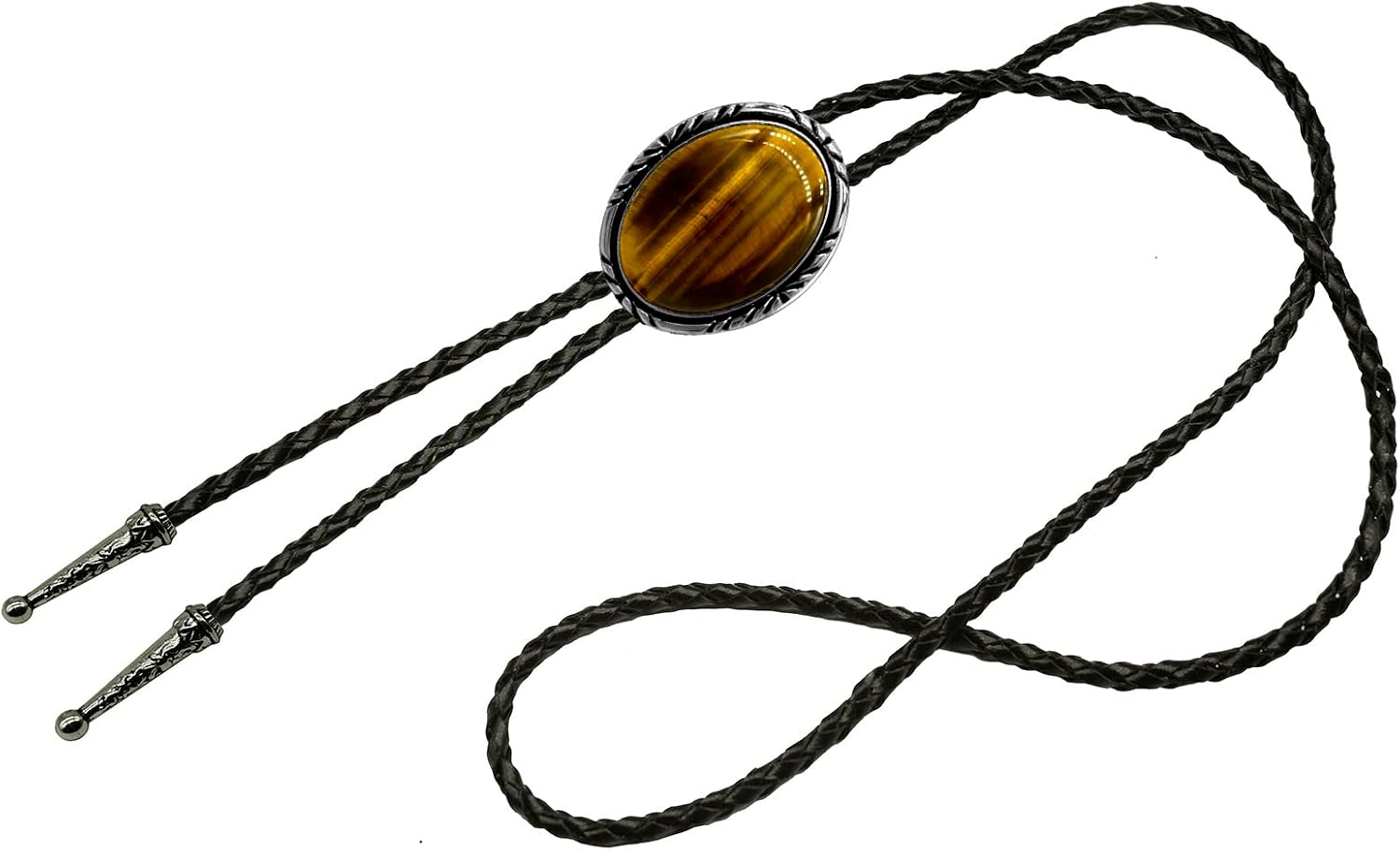 Moranse Bolo Tie with Natural Tiger Eye Stone Celtic Style Genuine and Cowhide Rope - Image 2