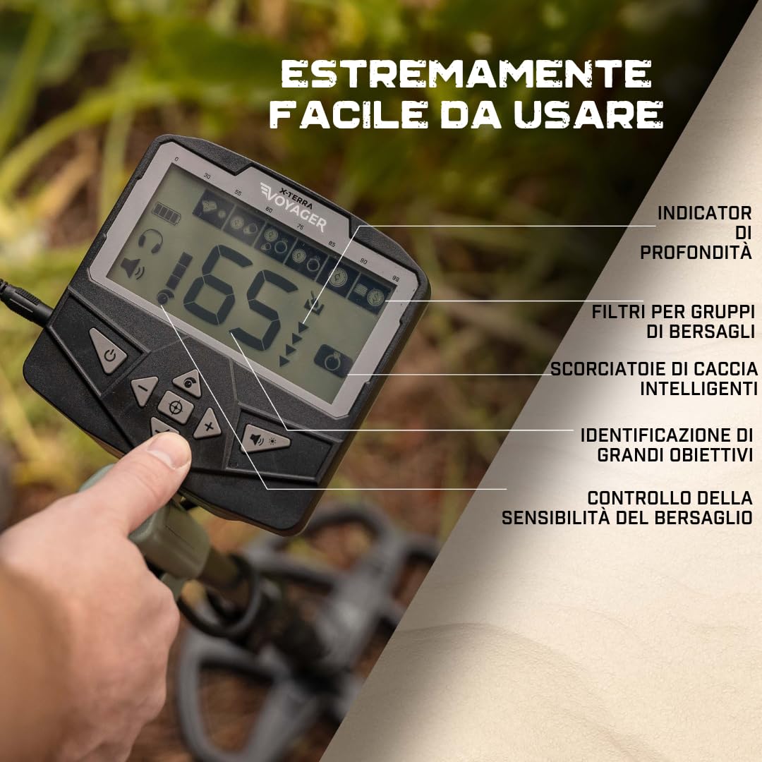 Minelab X-Terra Voyager All-Terrain Professional Pinpointing Metal Detector per Adulti con Bobina Impermeabile, 4 Modalità di Rilevamento (Kit Completo con Cuffie, Zaino, Pala Profonda)