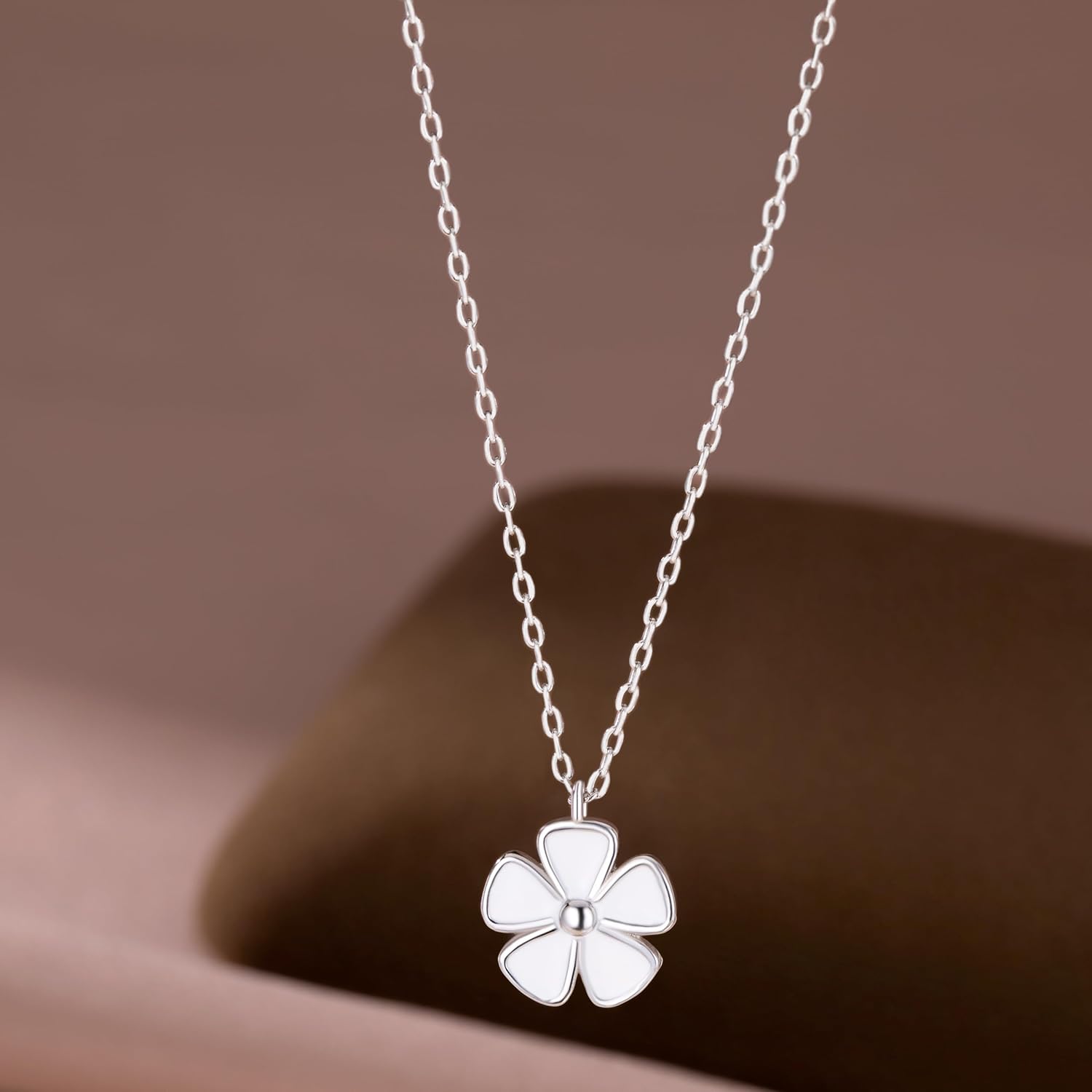 SLUYNZ 925 Sterling Silver White Floral Choker Necklace for Women Teens Flower Pendant Necklace Chain for Summer Spring - Image 2