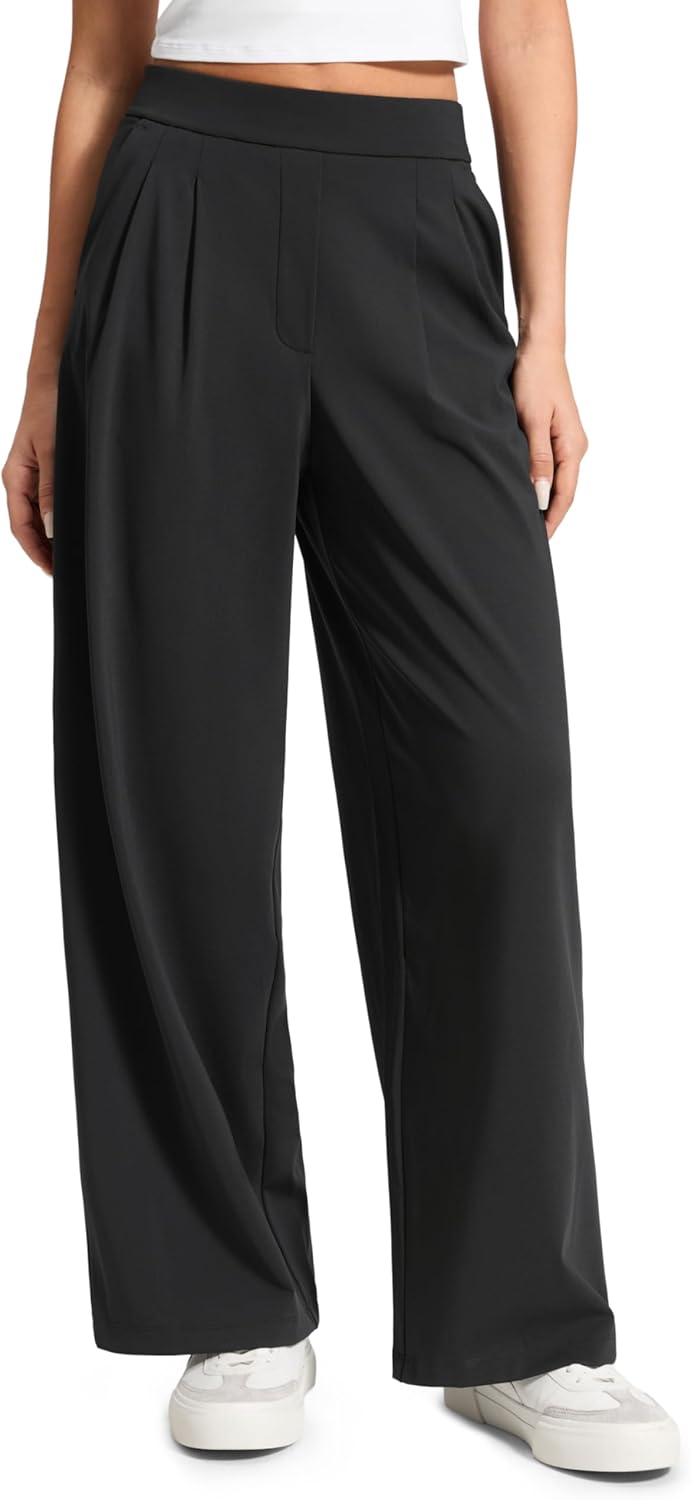 CRZ YOGA 4-Way Stretch Wide Leg Work Pants for Women 29" - Bussiness Casual Trousers with Pockets