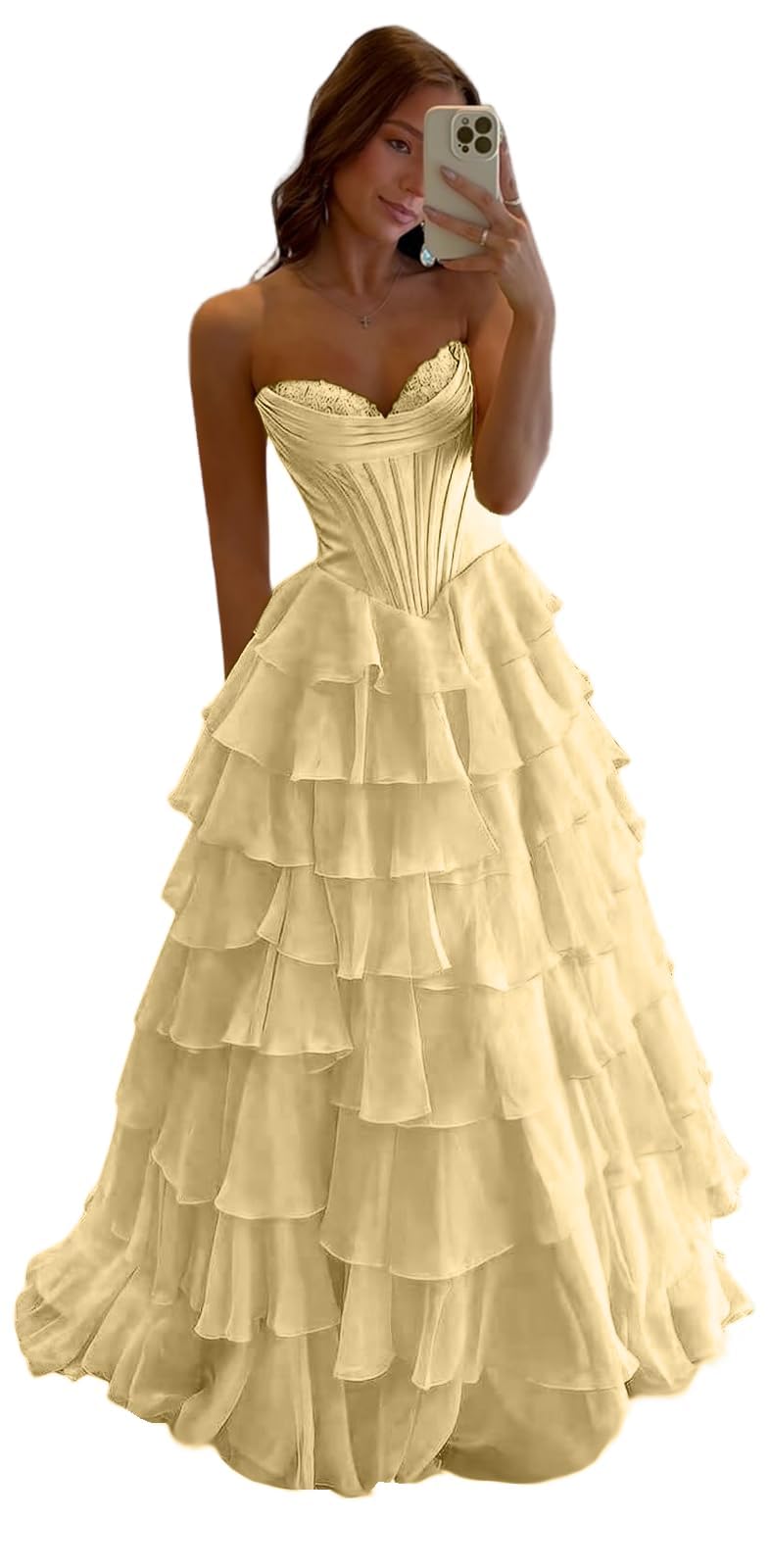 GATMAHE Tulle Floral Prom Dresses for Teens 2026 Tiererd Long Ball Gown Strapless Sweetheart Formal Evening Gowns with Slit