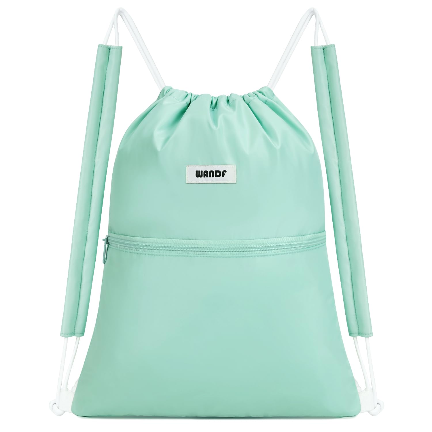 WANDF Drawstring Backpack Sports Gym Bag with Shoulder Pads Water Resistant String Bag Cinch Bag for Women Men (Mint Green)