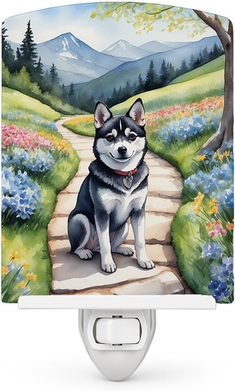 Caroline's Treasures Alaskan Klee Kai Spring Garden Ceramic Night Light Compact, UL-Certified, Ideal for Bedroom, Bathroom, Nursery, Hallway, Kitchen, 6x4x3, Multicolor