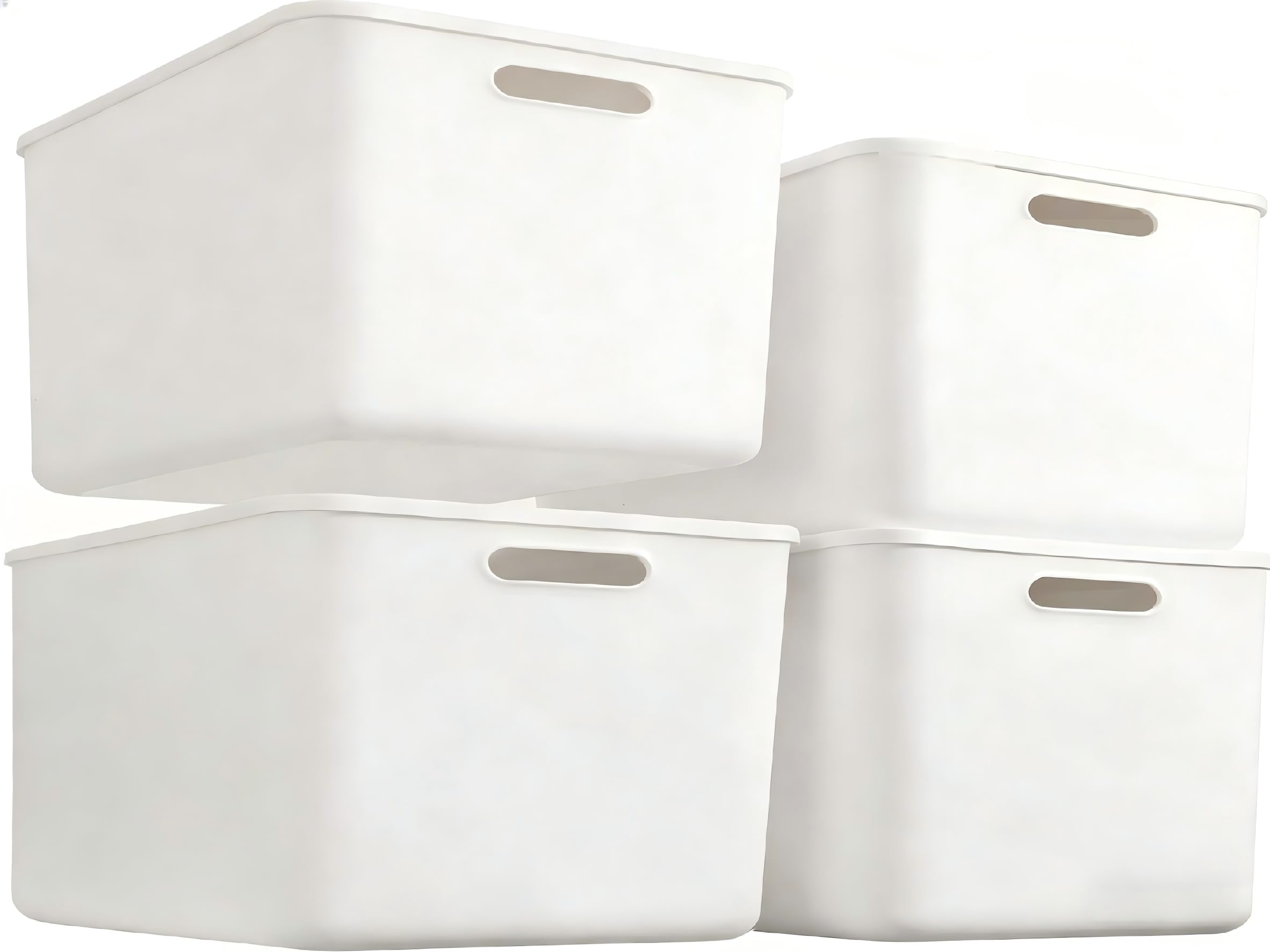 - 4 Piece Plastic Storage Baskets Boxes with Lids,14.4x10.2x6.3 Inch Stackable Organizing Bins with Handles, White Versatile Containers for Pantry,Bathroom,Closet Shelves Desktop (White, 4L)
