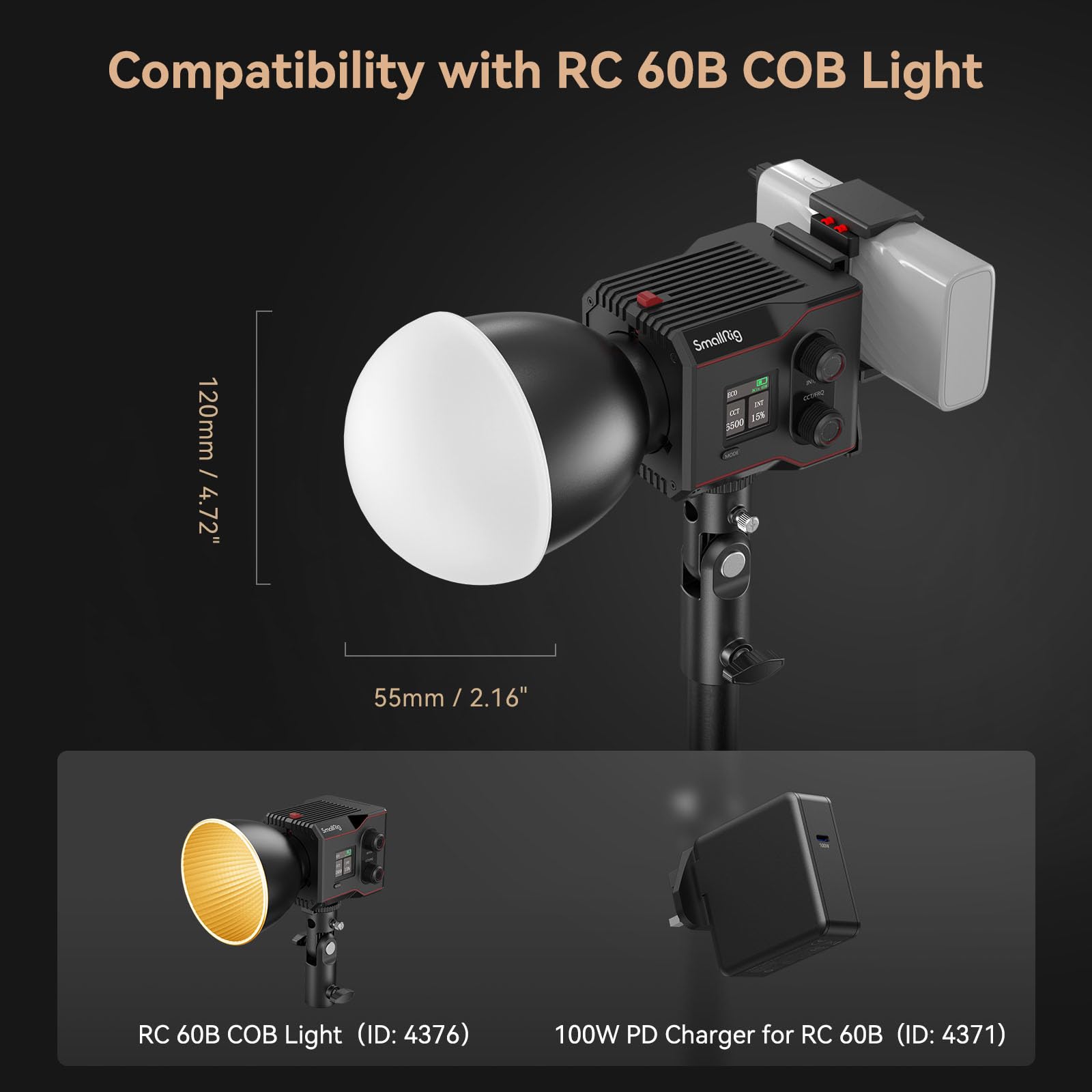 SMALLRIG Silicone Diffuser Dyfuzor Silikonowy, Dyfuzor światła COB, Akcesoria Oświetleniowe do Lampy Wideo LED SmallRig RC 60B COB - 4529