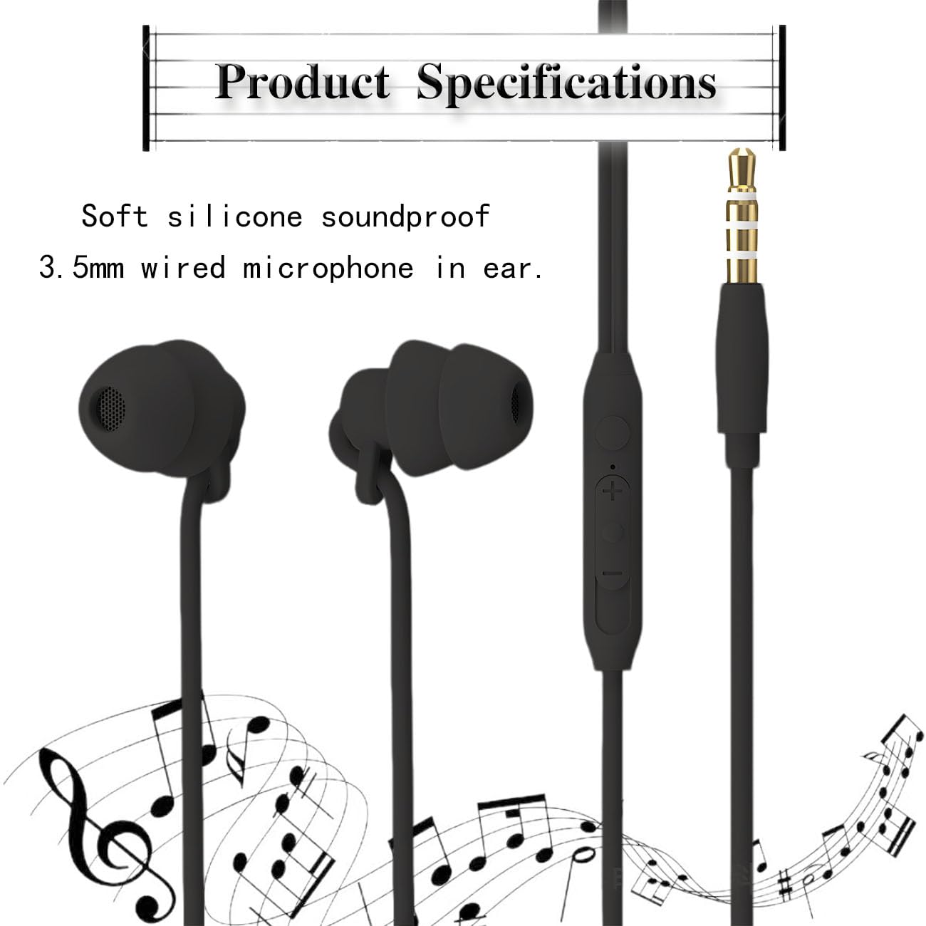 Auriculares para dormir intraurales con cancelación de ruido, auriculares con cable suave con control de volumen de micrófono para canal auditivo pequeño, insomnio para dormir, compatible con