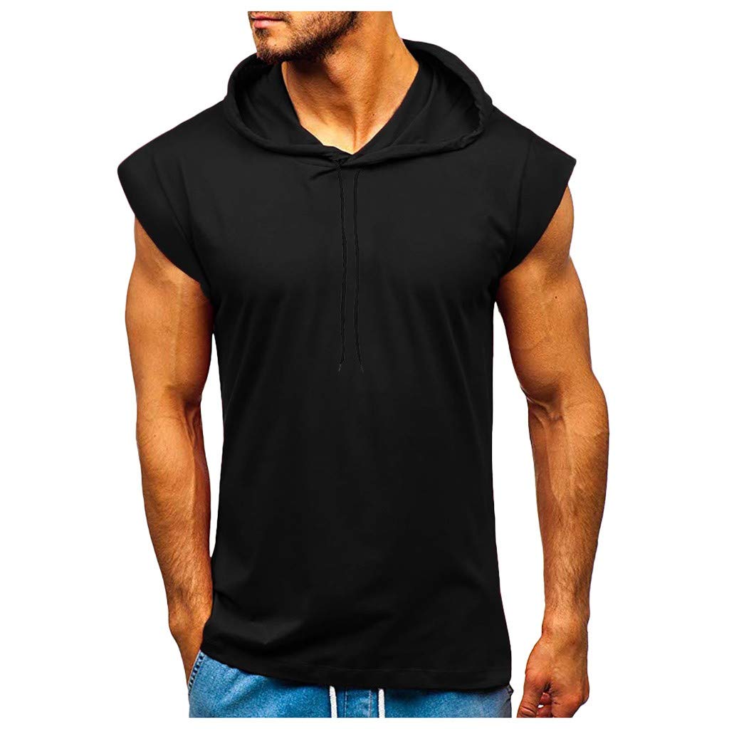 Cozy Sweatshirts for Men Muscle Solid Sleeveless Hooded Bodybuilding Tight-Drying Tops Mens Zipper Hoodies XL