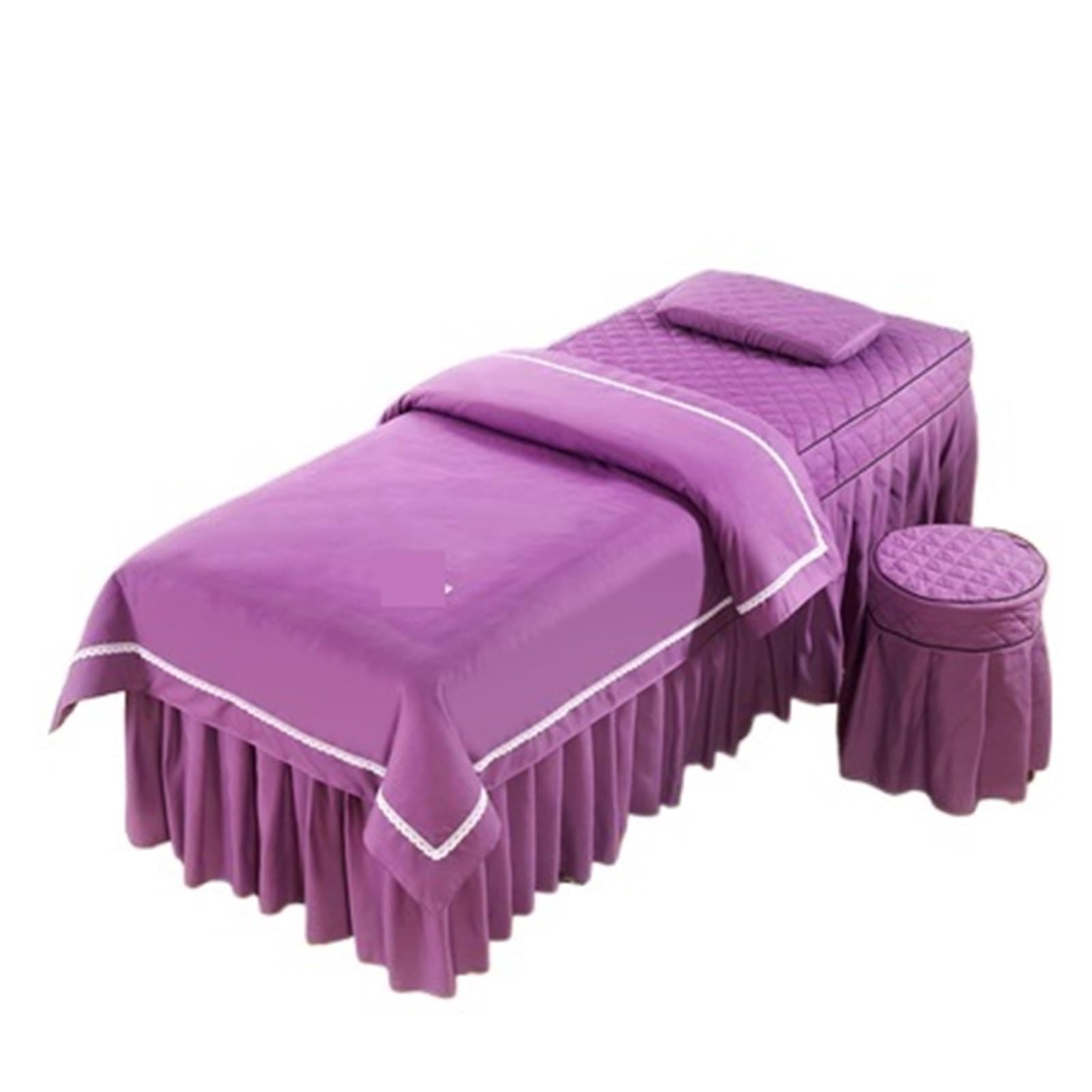 Massage Table Skirt 4pcs/Set Beauty Salon Bedding Set Massage Spa Bedskirt +Stoolcover+Pillowcase+Quilt Cover Bedspreads(Color 2,190x70cm)