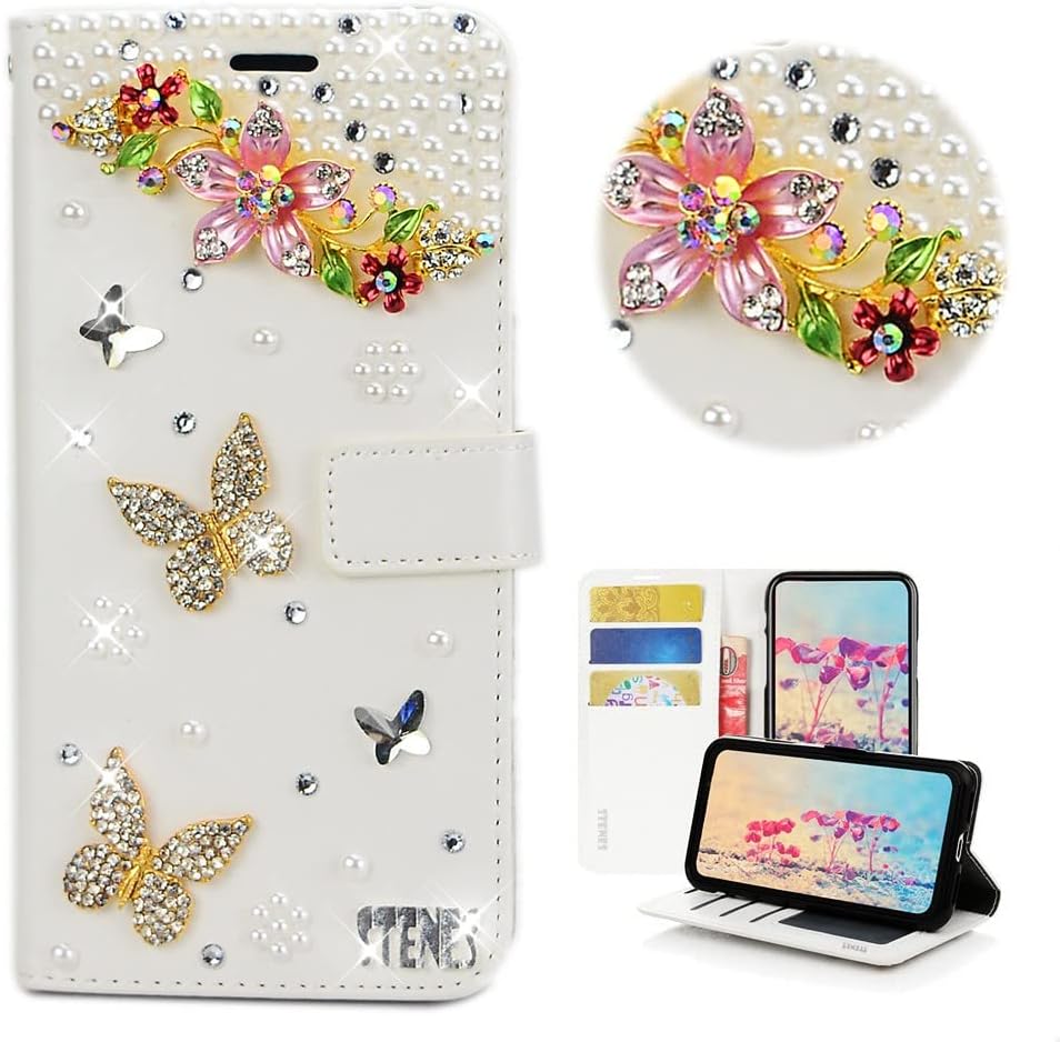 STENES Bling Wallet Phone Case Compatible with Samsung Galaxy Z Fold 3 5G Case - Stylish - 3D Handmade Skiing Santa Claus Snow Design Magnetic Wallet Stand Leather Cover Case - Red