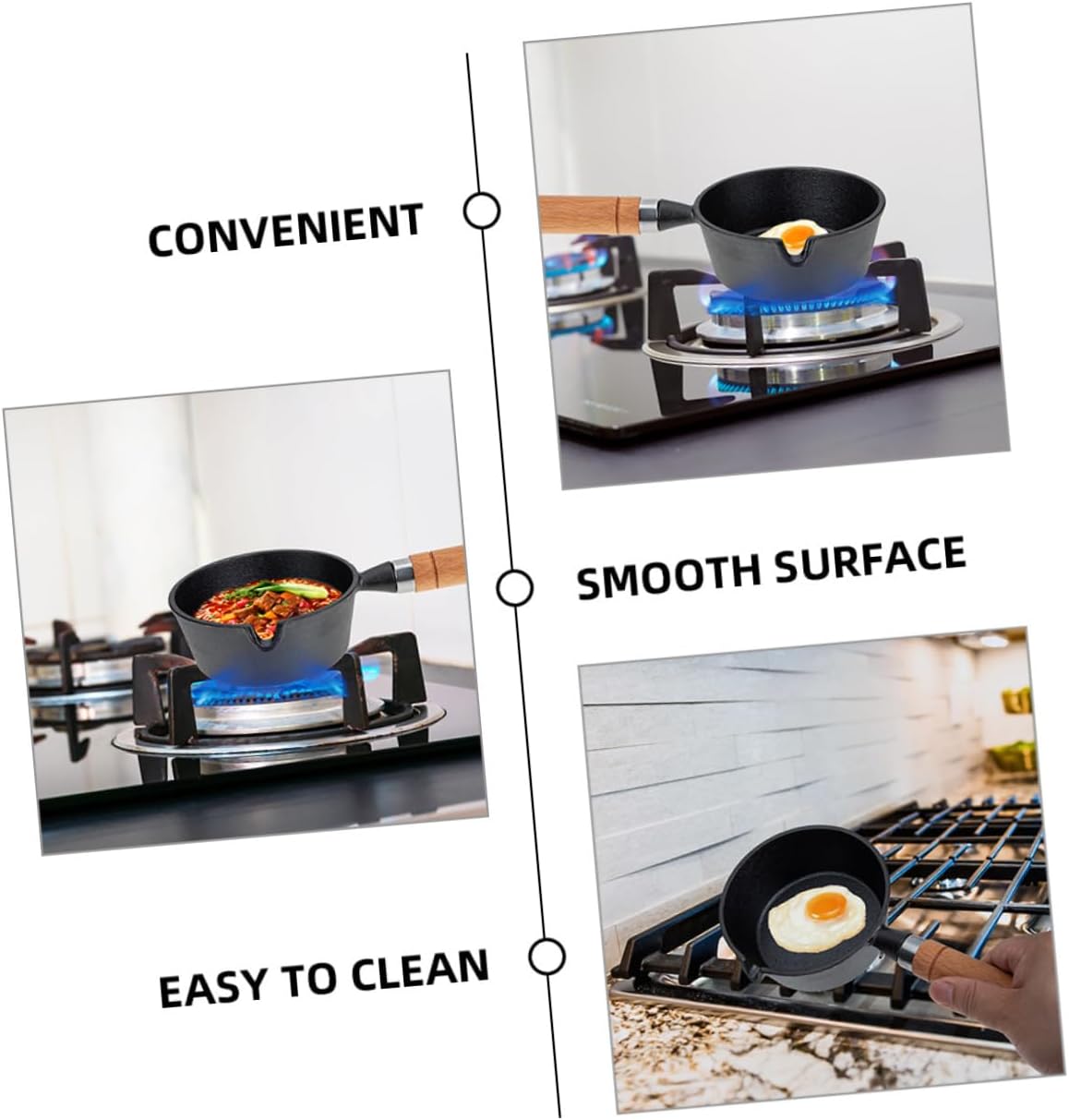 Cabilock Cast Iron Mini Skillet for Saucepan Lid Induction Pot Oil Pan Melting Pot Wood Handle Indoor Kit