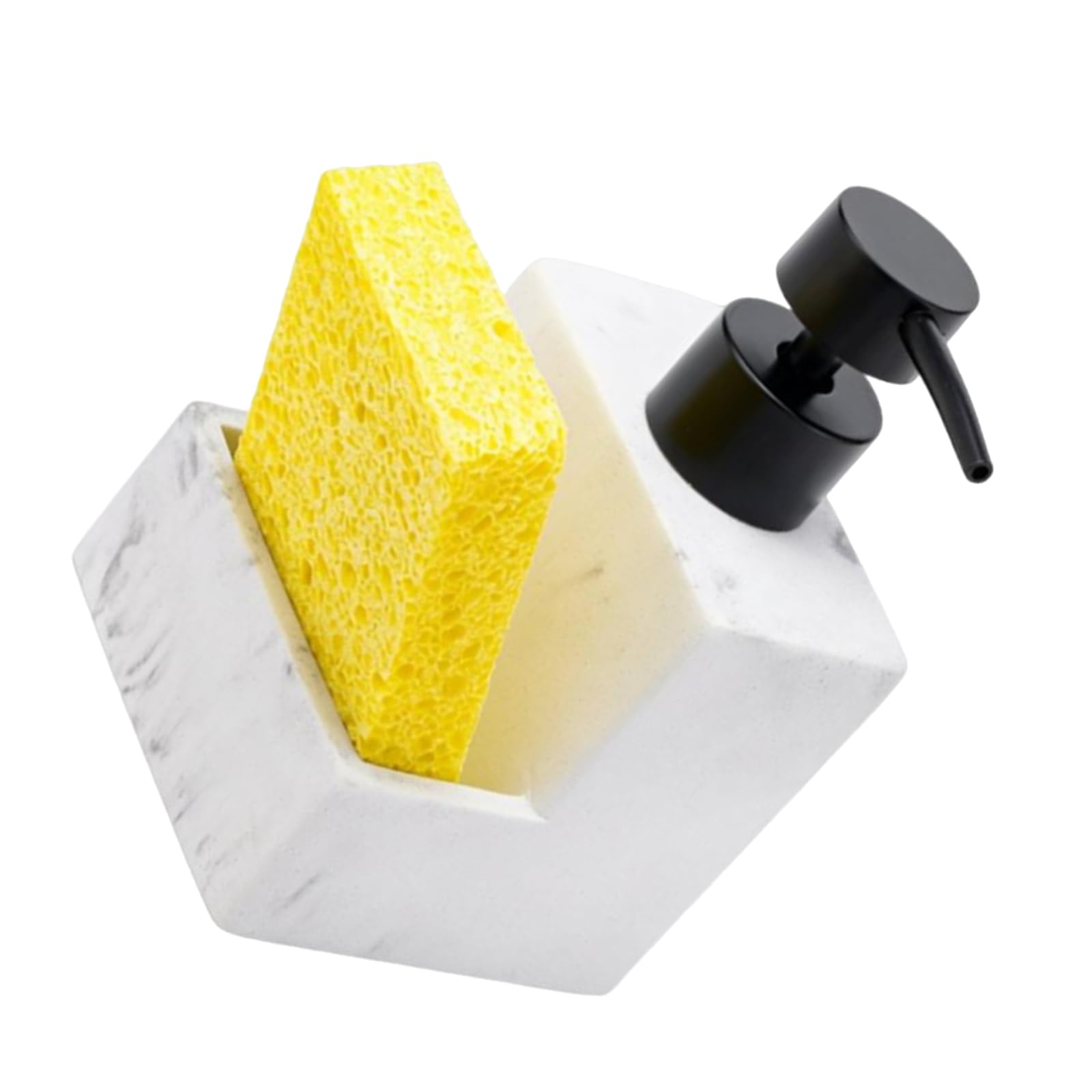 DOITOOL Dispenser di Detersivo per Piatti e Porta Spugna in Resina Effetto Marmo, Set Multifunzionale per Cucina e Bagno, Contenitore Organizzatore per Lavello da Banco, Erogazione