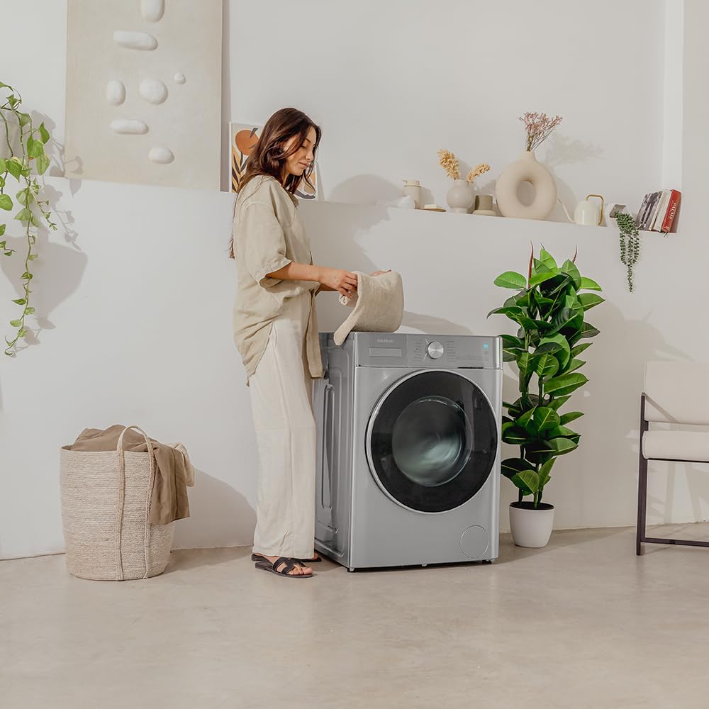 Cecotec Lavadora Secadora Carga Frontal 8Kg-5Kg Bolero Wash&Dry 8580 Inverter Steel B. 1400 rpm, 16 programas, Motor Inverter Plus, Clase A, Fuzzy Logic, Smooth Wash, SpaCare, Stain Match, Steel