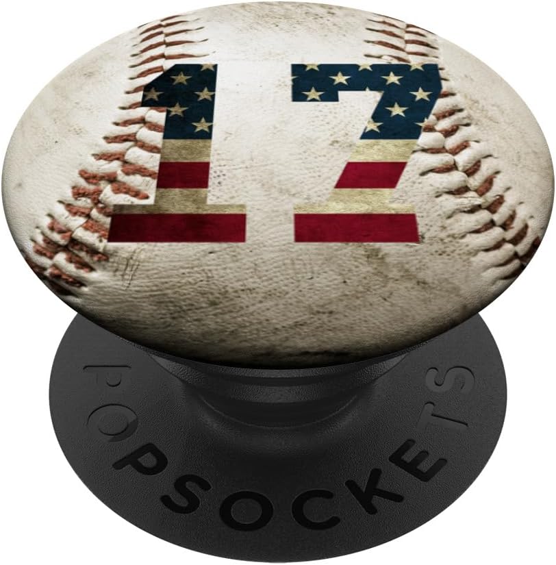 Baseball number 17 with American USA flag phone stand PopSockets PopGrip: Swappable Grip for Phones & Tablets PopSockets MagSafe PopGrip for iPhone