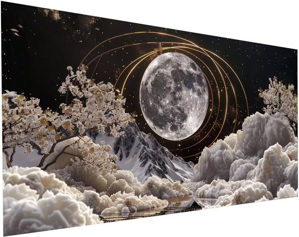 Peinture diamant arbre et lune pour s'évader à la maison avec un loisir créatif adulte 70x140 cm
