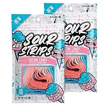 SOUR STRIPS Cotton Candy Flavored | Deliciously Chewy Belts Vegetarian Candies, 12 per Pack, 2 Pack