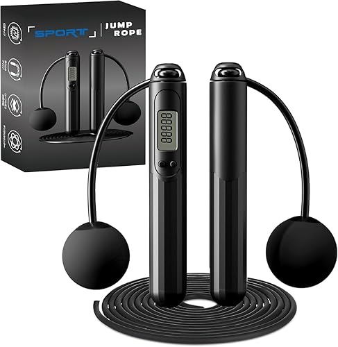 Cuerda de saltar con peso 2 en 1 con contador, cuerda de saltar con cable e inalámbrica con pantalla LCD, rodamientos de bolas de acero de longitud