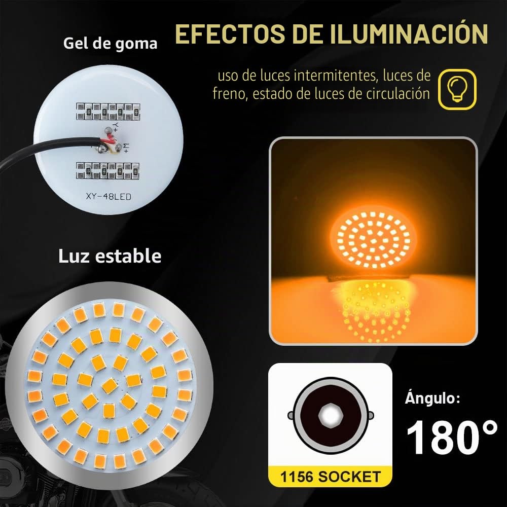 yifengshun 1156 48 LED Delanteros Traseros De Motocicleta Indicadores Con Lente Ahumada De 5cm Super Brillante áMbar LED Luz De SeñAl De Giro Para Harley Touring Sportster Softail Dyna Taillight 4pcs