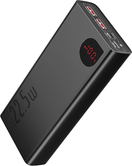 Baseus Power Bank, 22.5W 20000mAh Fast Charging USB C Portable Phone Charger, PD3.0 QC4.0 Slim Battery Pack with LED Display for iPhone 12 11 XS 8 Samsung Galaxy S21 S20 S10 Huawei AirPods Tablet etc