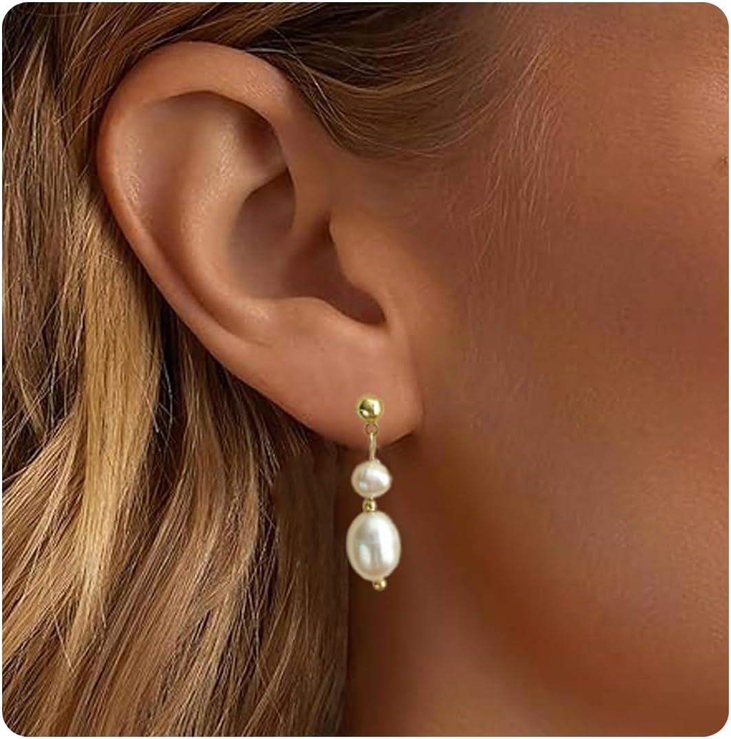 pearl earrings for women,14K Gold plated pearl drop earrings freshwater pearl dangle earrings long drop earrings for women Wedding Earrings for Brides Jewelry gift