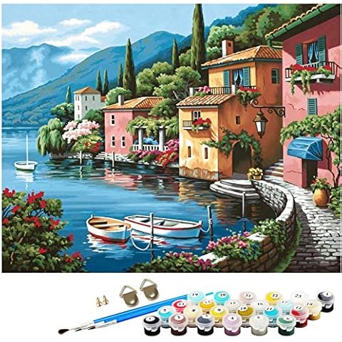 Pintura por Números para Adultos, Kit de Pintura al óleo de Lienzo DIY para Niños con Pinceles, Pigmento Acrílico, Pintura de Dibujo DIY, 40X50 CM (Sea View) Cover