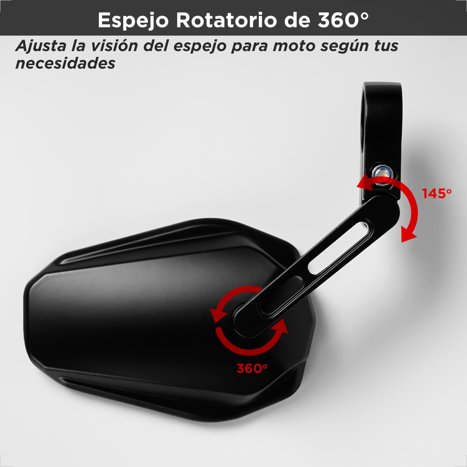 evermotor espejo retrovisor de moto homologado E, giratorio 360°, espejo de extremo de manillar para manillares de 22mm y 25,4mm, universal, negro