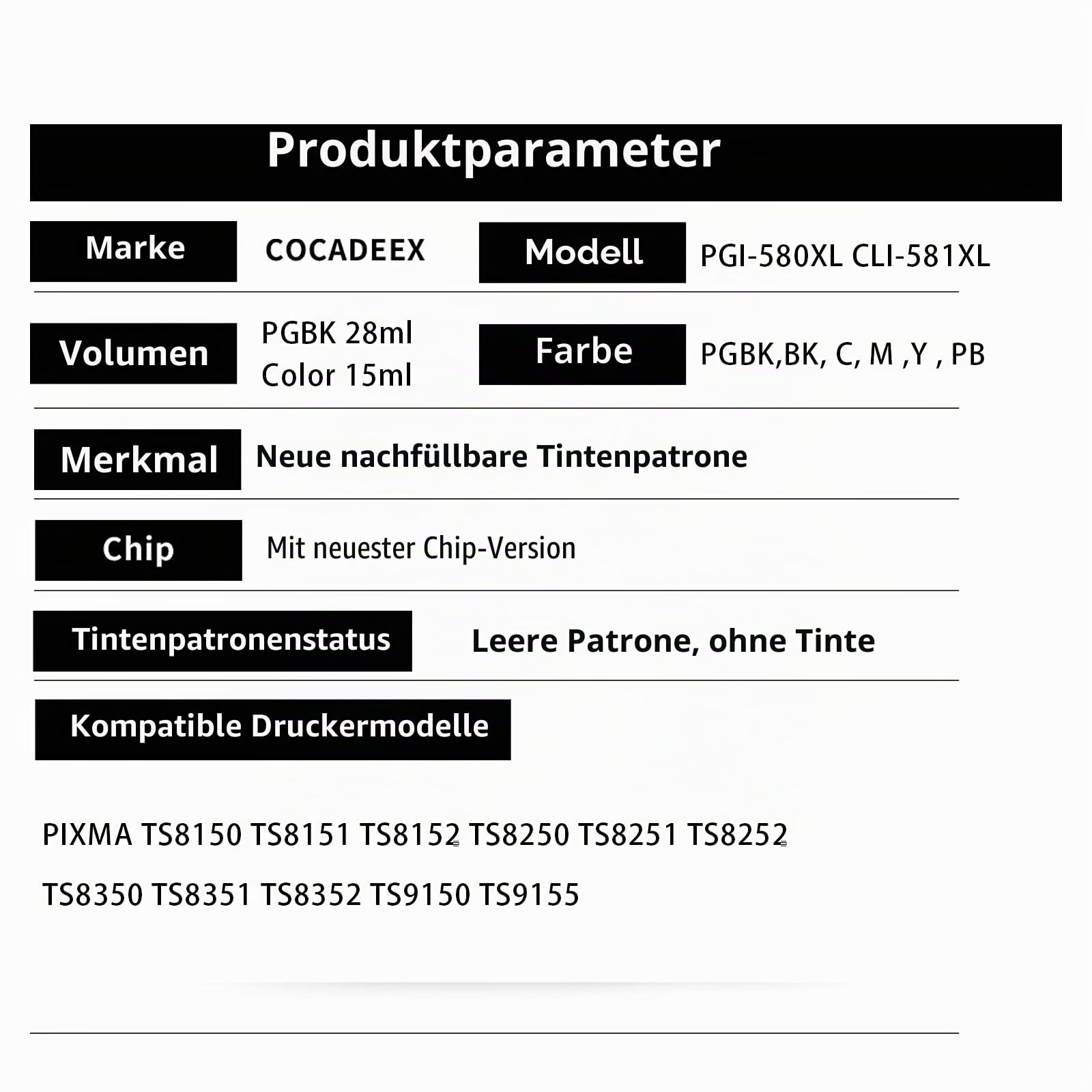 580XXL Ink Refill Kits Replacement for PGI-580XXL CLI-581XXL, for Pixma TS8100 TS8120 TS8200 TS8220 TS8300 TS8320 TS9100 TS9120 Printer (PGBK BK C M Y PB)