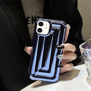 جراب موبايل فاخر بتصميم مخطط ثلاثي الابعاد مطلي بالكهرباء لموبايل ابل ايفون 12 - برو 6.1 حماية مضاد للصدمات بسيط ستيريو ساطع ازرق البولي بروبلين