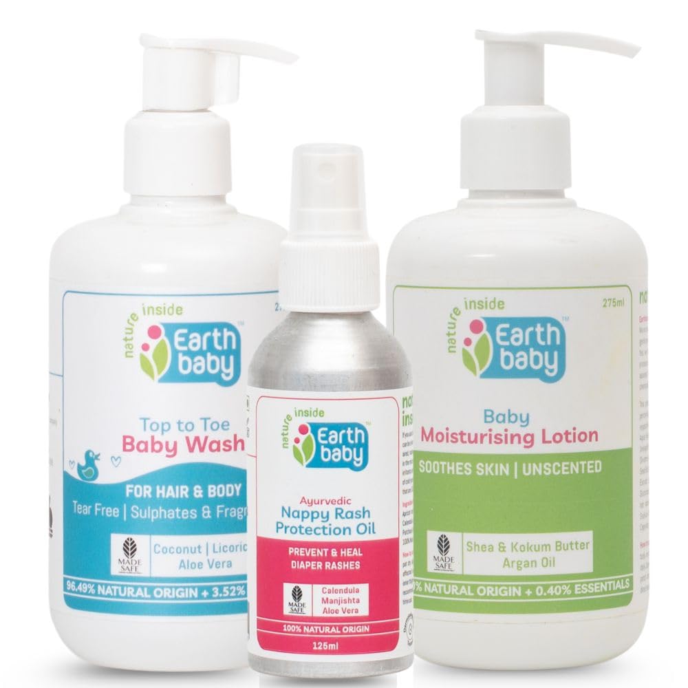 Earthbaby Summer Care Bundle for Babies, Includes Top to Toe baby wash, Moisturising Lotion, Nappy Rash Protection Oil, Gifting-image-5