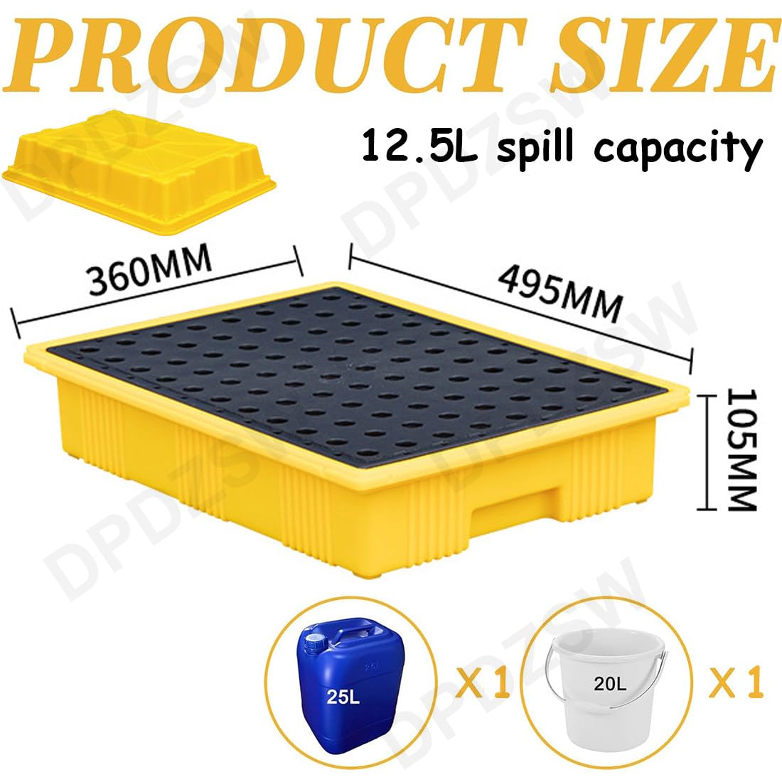 Palette empilable en polyéthylène pour tambours 1, 2, 4, design modulaire avec fentes de drainage et accès au chariot élévateur, base anti-fuite robuste pour un confinement sûr des liquides.