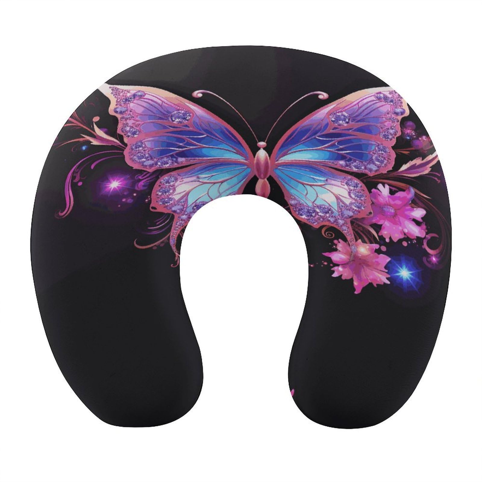 VstaDank Pink Purple Butterfly Neck Pillow Soft Comfortable Travel U Shaped Pillows Portable Pillows for Shoulder Memory Foam Head Support Pillow for Airplane Car Home Office